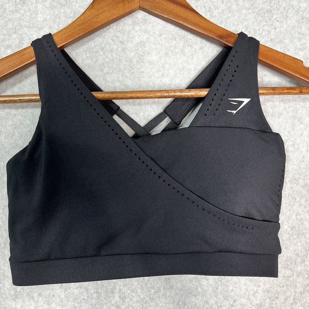 Gym Shark Sports Bra Womens Small Black Padded Cross  Back Gym Yoga